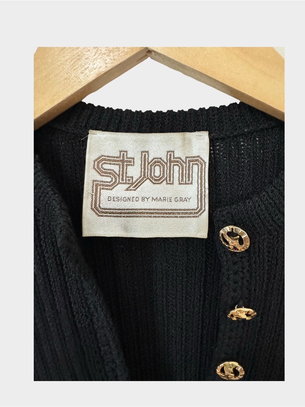 ST. JOHN by Marie Gray | Vintage 1970s Black Santana Knit Gold Button Midi Dress - Picture 6 of 7